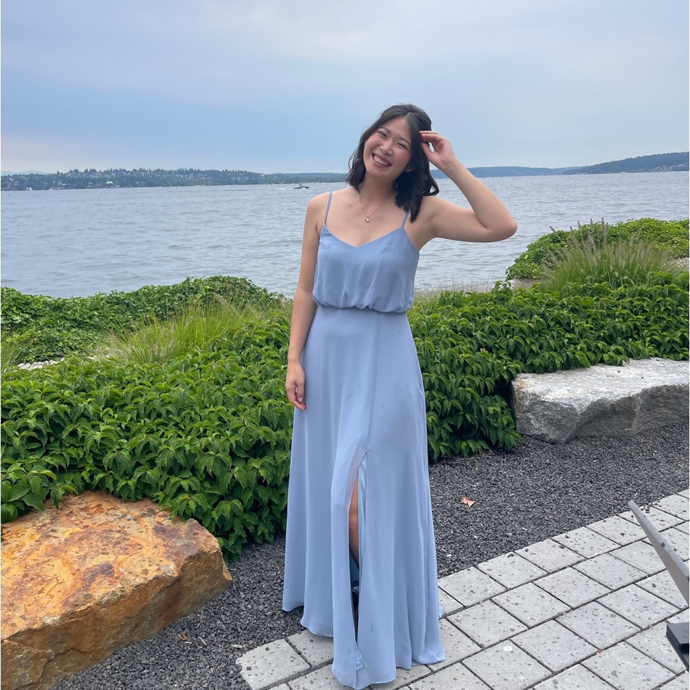 Birdy Grey Gwennie Dress w/ slit - Dusty Blue Chiffon